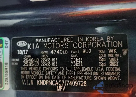 2018 Kia Sportage Ex из США, поврежденный, VIN KNDPNCAC7J7409728